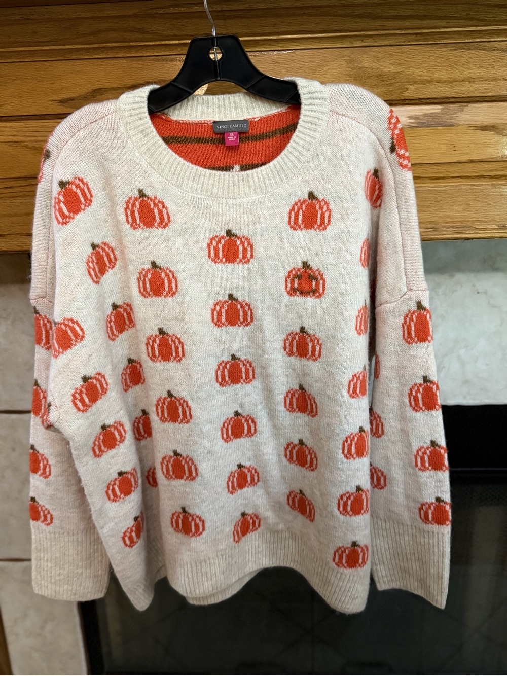 Vince Camuto Cream Crewneck Sweater with Orange Pumpkin Print